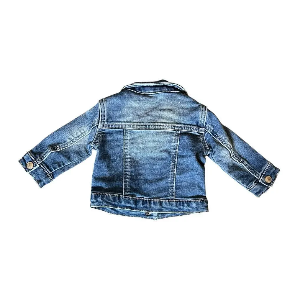 First Impressions VTG Baby Denim Blue Jean Jacket snap closure sz 3-6M